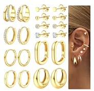 Dochais 10 par allergivänliga örhängen i 14 karats guld för kvinnor, fina spikar, örhängen i 316L kirurgiskt stål för flera piercingar, 2 mm, Rostfritt stål, Ingen ädelsten
