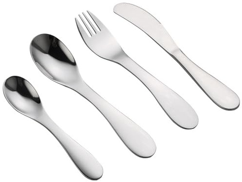 Ylnailky Ensemble de Couverts pour,Couverts Sécurisés en Métal pour 4 Pièces | Accessoires de Cuisine Réutilisables pour Préscolaire et Bébé, Ustensiles de Table pour Fille et