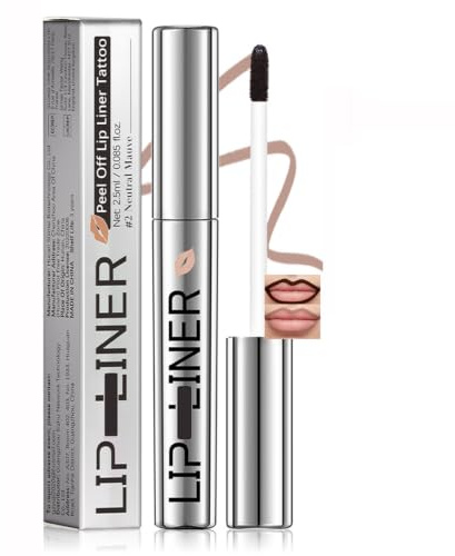 Peel-Off Liquid Lip Liner Stain, Neutral Mauve Shade 2, 2.5 ml, 1 Pack | Cylindrical Silver-Coloured Tube, Screw Cap With Integrated Wand, For Defining The Lip Outline In Everyday Make-Up Routines