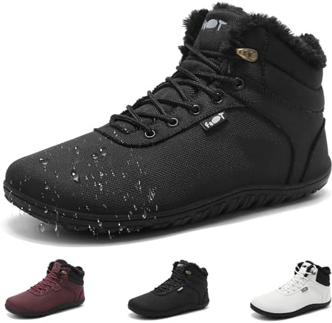 Schuvox Scarpe Barefoot Uomo Donna Impermeabile Invernali Comodo Stivaletti Barefoot con Pianta Larga Leggero Barefoot Shoes per Trekking Campeggio e Fitness Scarpe Camminare Unisex Nero 43EU