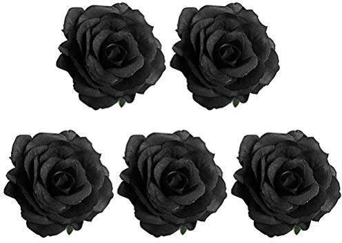 Healvian Broche Rose Artificielle 5 Pièces Noire Pince Cheveux Funéraire Accessoire Cérémonie Femme Deuil Polyvalent Décoration