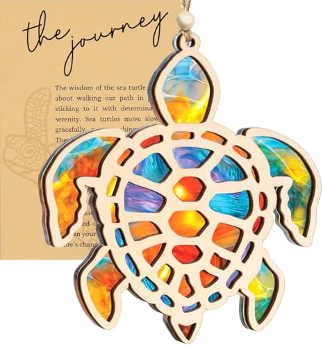 Regalo Amiga Originales de Tortuga, Atrapasol de Acrílico con Tarjeta con Historia, Colgante Decorativo Ventana Coche Adorno, Adorno para árbol de Navidad, Regalos de Cumpleaños para Amigas Hermanas