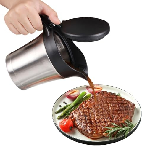 Saucière thermique en acier inoxydable de qualité supérieure - 750 ml - Double paroi - Avec couvercle - En acier inoxydable thermique - Avec poignée - Pour servir de la sauce, de la crème vanille, de