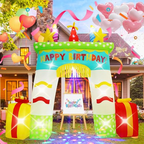 HZGDEJTG 11FT Birthday Arch, Built-in LED Lights and Colorful Rotating Lights, Suitable for Indoor and Outdoor, Garden, Lawn Birthday Inflatable Decoration