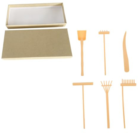 Uonlytech Ensemble D'outils Râteau De Jardin Zen pour Bureau, Petit Kit 7 Pièces, Plastique Jaune, Décoration De Table De Sable, Jeu De Dessin Au Sable pour Détente Et Micro-Paysage