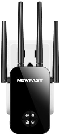NEWFAST AC1200 Répéteur WiFi RE523, Double Bande Amplificateur WiFi Puissant,5GHz & 2.4GHz WiFi Extender avec WPS,Repetiteur WiFi Extender Compatible avec Toutes Les Box Internet, 4 Antennes