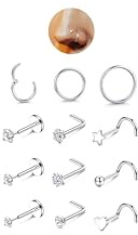 Morfetto Nasenpiercing Gold Ring Set Stecker - 12 Stück Hypoallergen Nasenpiercing Chirurgenstahl Nasenring Septum Piercing 6/8/10MM CZ Nasenstecker Nasenring Silber/Gold Nostril Piercing Schmuck
