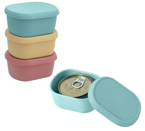 HUIKANGSHENG Canned Cat Food Storage Container for 3oz Cat Cans – 3-Pack Silicone Airtight Can Covers, Reusable Pet Food Sealer & Storage Box for 2.56''/65mm Cans, Keep Wet Food Fresh Longer