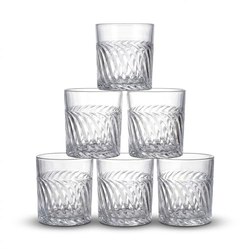INDE SANTA CLARA | Set 6 Vasos de Cristal Agua 35cl Oban Tallado Transparente, Vasos Bajos de Vidrio Claro, Vasos Agua Aptos Lavavajillas y Microondas