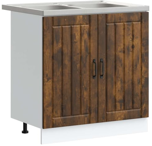 Heofavd Spülschrank mit Spüle und Unterschrank Lucca, Küchenunterschrank 80x46x81,5 cm, 2 Türen, Moderner Küchenschrank für Singleküchen, Holzwerkstoff, Geräucherte Eiche