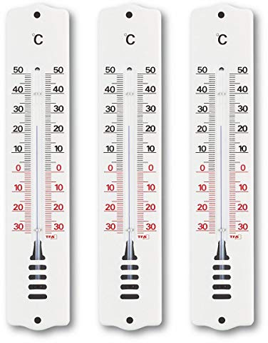 TFA Dostmann Thermomètre intérieur/extérieur, set de 3, 95.1032, mesure la température à l'intérieur/l'extérieur, résistant aux intempéries, blanc