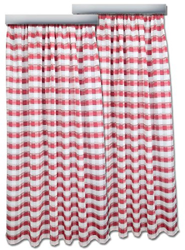 SeGaTeX home fashion Dekoschal Küchengardine „Melli in Rot“ 2-er-Pack/Set mit Reihband rot-Weiss-kariert Vorhang Übergardine 225 x 140 cm