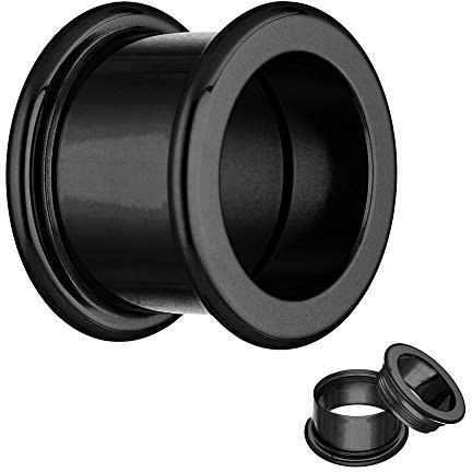 Treuheld Titan Flesh Tunnel - Innengewinde - EXTRA LANG - Schwarz 6 mm