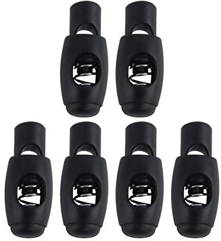 sourcing map 6pcs Plastic Cord Lock Stopper Clip End Spring Stop Toggle Fastener Stopper Rope End for Drawstring Clothing, Shoelace, Bag, Camping Black