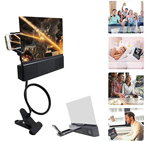 DYHQQ 5-in-1 Bluetooth Spearker 3D HD Mobile Phone Screen Magnifier Amplifier Movie Video Cell Phone Enlarger Screen Phone Projector for All Samrtphones Android and Phone