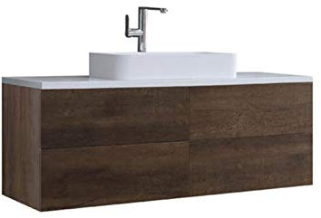 StoneArt Badmöbel Set mit Mineralguss Waschbecken Waschschale Aufsatzwaschbecken und Unterschrank Waschtisch Einzel- oder Doppelwaschbecken Brugge BU-1201pro-5 Eiche dunkel 120cm