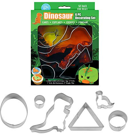 Anniversary House Dinosaur Tin-Plated Cake Decorating Cutter Kit, Silver, Ranging from 2.5 - 9.2cm (1 - 3.6)