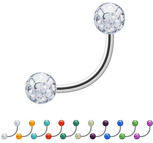 Treuheld® Multi-Kristall Piercing Banane | Stahl | 2 Glitzer Kugeln | 520 Varianten