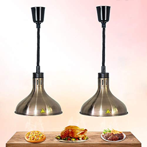 YXRJJT Lustre Cuisine Lampe Chauffante pour Restaurant, Lampe Chauffe-Plats Commerciale pour Réchauffer Les Aliments, Ampoule 250W et Abat-Jour 29cm, Acier Inoxydable, Lot de 2