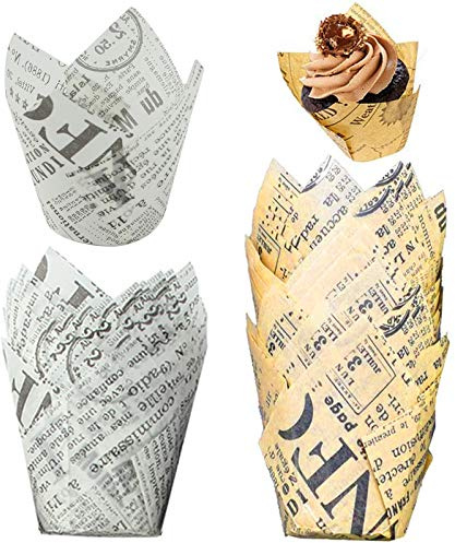 100pcs Zeitung Backbecher Mini Cupcake Formen Muffinförmchen Papier Cupcake Liner Kuchen Papier Förmchen Tulpen Förmchen Wrapper Backformen Muffin Fälle Muffin Baking Cup Party Hochzeit Kuchen Deko