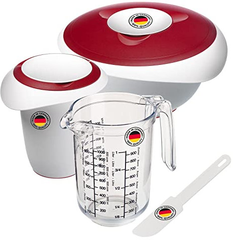 Westmark Set da 4 Pezzi, Ciotola per Impastare, Frullino, Misurino + Spatola, Plastica, Gerda, Bianco/Rosso/Trasparente, 315522E7