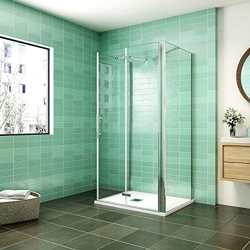 Acezanble Duschkabine U-FORM 90x80x80cm U-Kabine Duschabtrennung Dusche Duschtür Nano Glas Drehfalttür H195cm