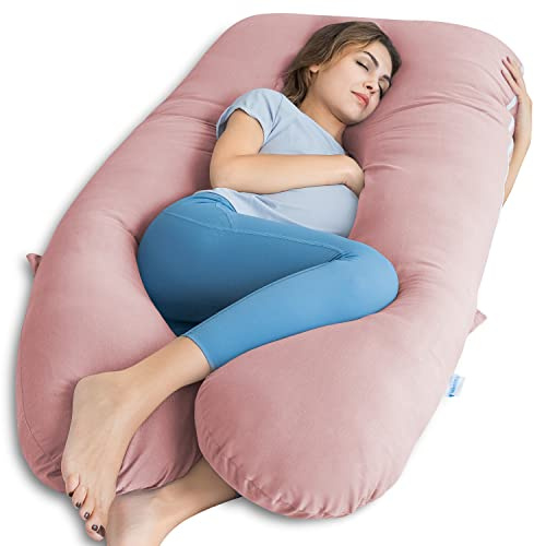 QUEEN ROSE Cuscino per gravidanza per dormire, rinfrescante, a forma di U, cuscino premaman per donne incinte, con fodera morbida e setosa, rosa