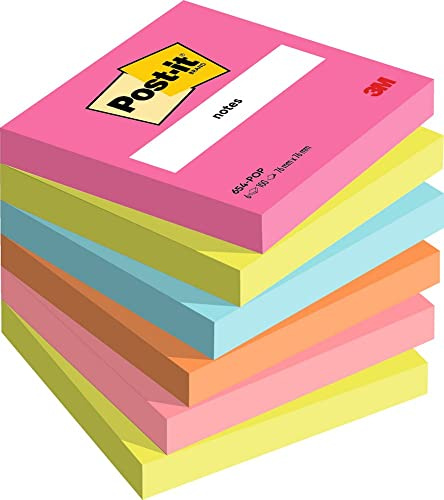 Post-it Notes, 6 Blöcke (600 Blatt), 76 x 76 mm, Blau, Grün, Orange, Pink | Selbstklebende Haftnotizen, Praktische Klebezettel für Bürobedarf, Meetings, Erinnerungen, To-Do-Listen und zum Organisieren