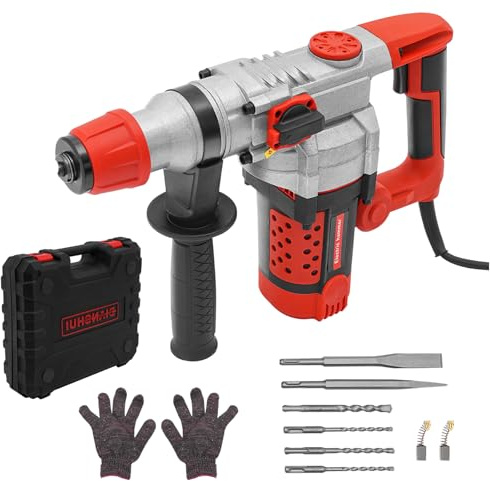 Marteau perforateur électrique SDS Plus - Marteau burineur - Perceuse à percussion - Commutation entre le marteau électrique et la pioche électrique - Coffret de 2200 W