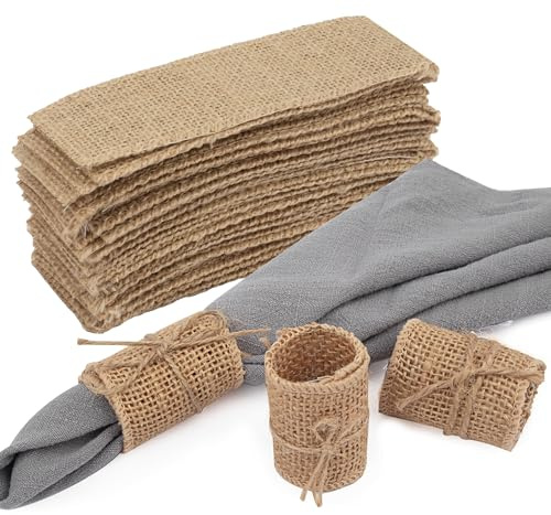 COMFORING 100pcs Burlap Napkin Rings with Wired Edge Disposable Napkin Rings Napkin Bands for Country Wedding Decorations Party Dinner Table Decorations