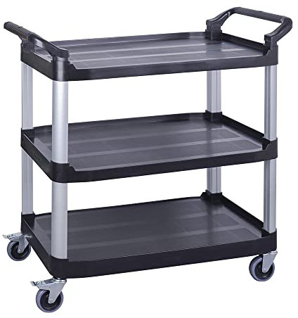 BPT Carrello da servizio con 3 ripiani, capacità di carico 200 kg, carrello per la pulizia in ristorante, hotel e cucina (modello 1)