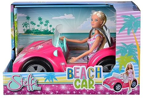 Simba Steffi Love Beach Car, Spielpuppe im coolen Sommeroutfit mit Strandbuggy, 29cm, ab 3 Jahre