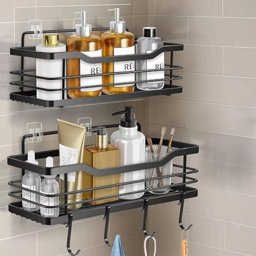 CNDYSUCESS Duschregal 2 Stück Duschkörb Ablage Selbstklebend Duschkorbe Wandablage Badezimmer Caddy Badregal Ohne Bohren SUS304 Edelstahl für Badezimmer und Küche Badezimmer Organizer
