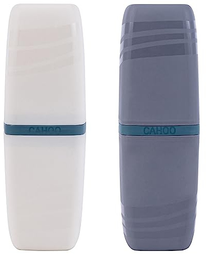 Lot de 2 étuis de voyage pour brosse à dents et porte-gobelet en plastique portable pour voyage d'affaires et usage quotidien (blanc + gris)