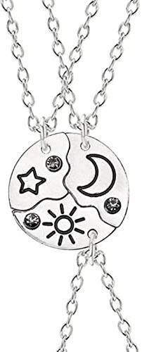 WEITING 3-teiliges Set Sonne Mond Stern Anhänger Halskette Freund Bff Freundschaft Paar Halskette Modeschmuck