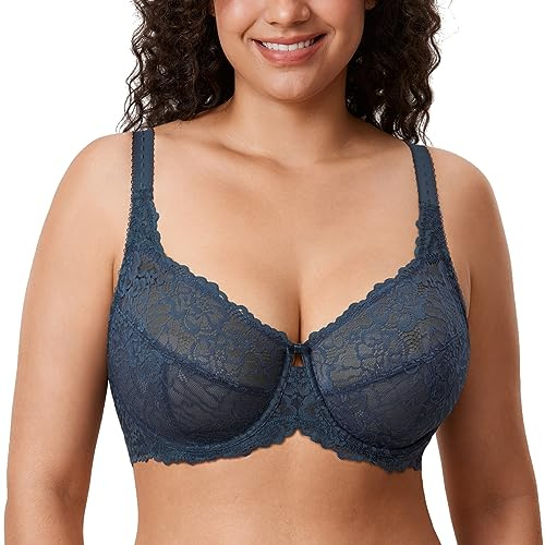 DELIMIRA Donna Reggiseno Minimizer in Pizzo Taglie Forti Coppa Completa con Ferretto Senza Imbottito Sargassi 5D