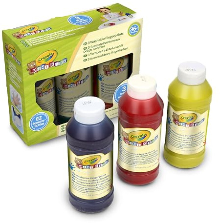 CRAYOLA - Mini Kids, 3 Tempere a Dita Lavabili, Bottigliette da 236 ml, Colori primari: blu, giallo, rosso, età 36 Mesi +, 81-1539