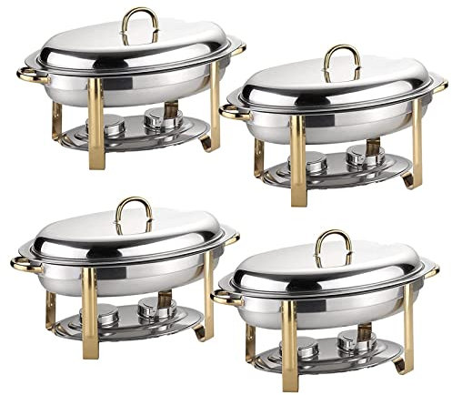 6L Oval Chafing Dish Set, 2/4/5/6 Pack Full Size Stainless Steel Buffet Warmer Tray With Food Pan, Water Pan And Fuel Holders, For Weddings Caterings Parties (Size : 4pack)