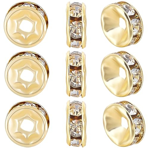 Beebeecraft 1 Box 100 Stück Runde Abstandsperlen Aus 18 Karat Vergoldetem Messing 6 mm Kristall-Abstandsperlen Bastelperlen-Set Für Die Schmuckherstellung Armbänder Halsketten