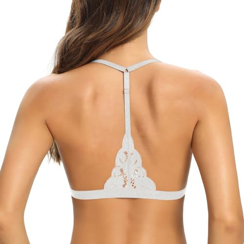 SHEKINI Damen BH ohne Bügel mit Verschluss vorne Neckholder Bralette Damen Spitze Triangel Bra Spitzen BH Padded Unterwäsch Sexy Crop Top