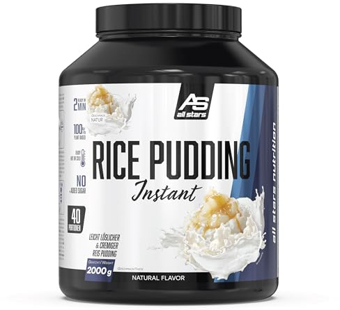ALL STARS Instant Rice Pudding 2000g | Leckere Zwischenmahlzeit mit wenig Fett & ohne Zuckerzusatz, laktosefrei, Instant Reispudding 100% Reismehl ohne Zusätze