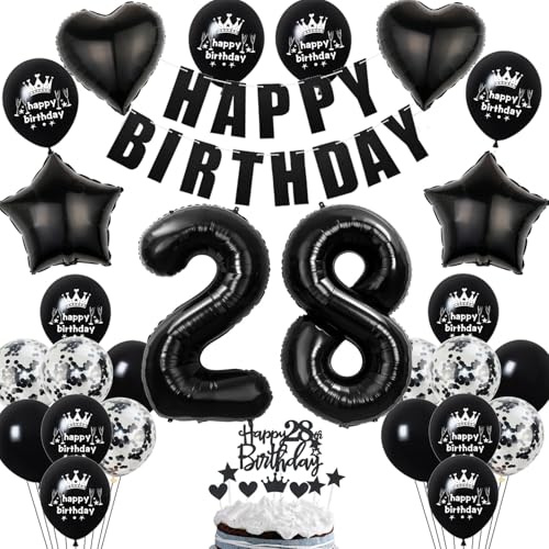 Deko 28. Geburtstag Frauen Mann Ballon Dekoration Schwarz Tortendeko 28. Geburtstag Frau Luftballon 28 deko Männer Frauen Schwarz 28 Geburtstagsdeko 28 Jahre Mann Ballon