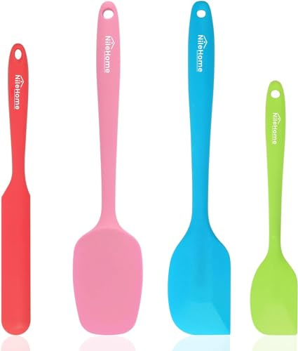 NileHome Silikon-Spatel-Set, Gummi-Spatel, hohe Hitzebeständigkeit, Premium, BPA-frei, einteilig, nahtloses Design, Kochspatel, Utensilien-Set für Küche, mehrfarbig (4 Stück)
