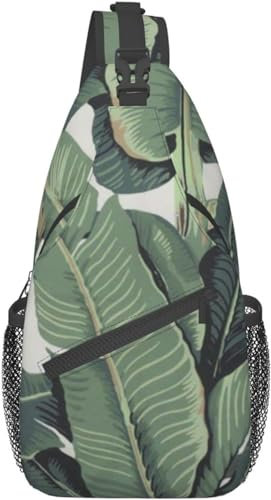KWQDOZF Sling-Rucksack Brusttaschen tropischer Bananen- und Palmenblätter-Aufdruck Sling-Tasche für Reisen Sport