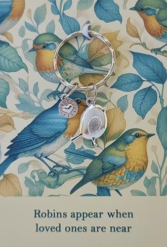 Robin Bird Keyring On Card - Perfect Gift - Robins Appear When Loved Ones Are Near - Robin Bereavement Gift, Memorial and Sympathy Gift Silver Tone Robin Keyring Remembrance gifts for loss