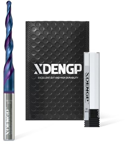 XDENGP Spiral Tapered Ball Nose Spiral Router Bit for CNC, 2.4 Deg 1/8 Tip Dia, 4 Flute and 1-1/2 inch Cutting Length 1/4 inch Shank with NACO Coated Carbide End Mill for Wood 2D/3D Carving
