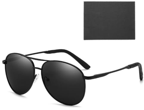 MUNSKT Polarisierte Sonnenbrille, Unisex, UV400-Schutz, Piloten-Sonnenbrille, Schwarz, Unisex, klassischer Vintage-Stil, ultraleichte Schattierungen zum Fahren, Angeln, Laufen