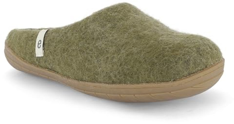 egos Tofflor gummisula | dam- och herrtofflor med 100 % naturlig ull | Bekväma stugskor för sommar och vinter | filt tofflor, Älggrön, 46 EU
