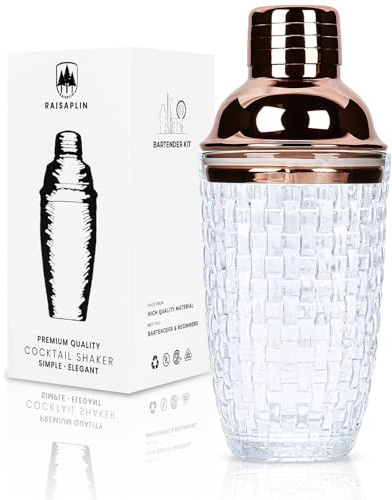 Glass Cocktail Shaker Set with Built-in Strainer - 13 Ounces Martini & Margarita Mixer Bartender Tools for Whiskey, Coffee, Beverages, Durable Crystal Clear Shaker Cup for Home Bar, Party & Gifts
