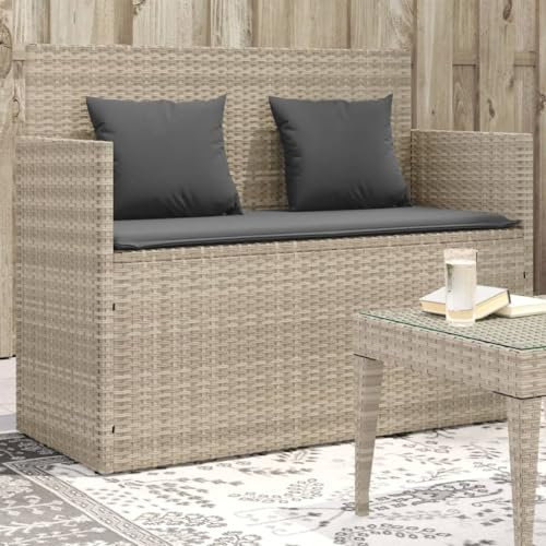 IKAYAA Gartenbank mit Stauraum Gartensofa Rattan Sofa 2 Sitzer Lounge Sofa Outdoor Kleines Balkon Sofa Balkonmöbel Rattansofa Polyrattan Sitzbank Balkon Lounge Balkon Möbel Gartenmöbel